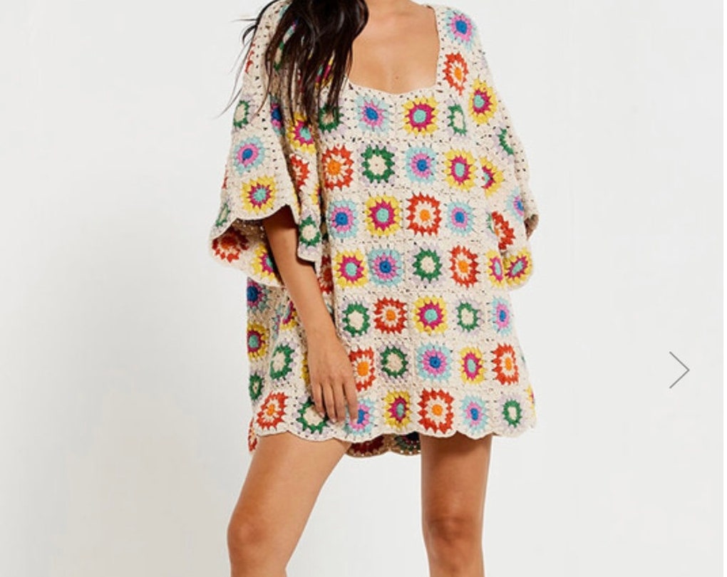 Crochet square neck tunic top, granny square beach dress, granny square tunic top, bohemian crochet tunic top stitchweave.com Crochet square neck tunic top, granny square beach dress, granny square tunic top, bohemian crochet tunic top stitchweave.com
